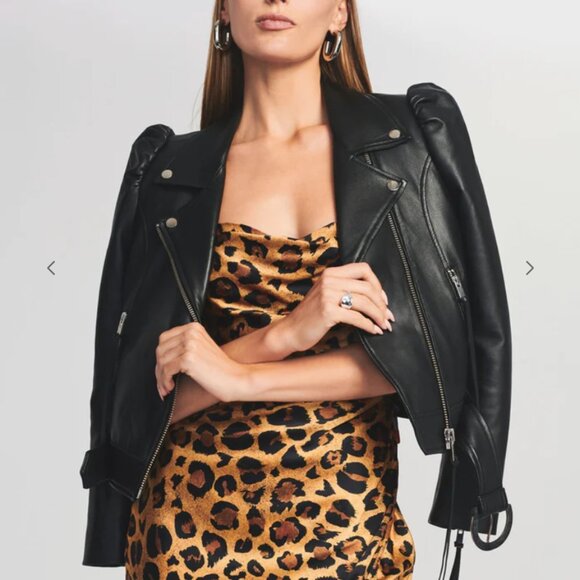 NWT Retrofête Tai Leather Jacket Black/Silver Puff Sleeve XS - Picture 5 of 13